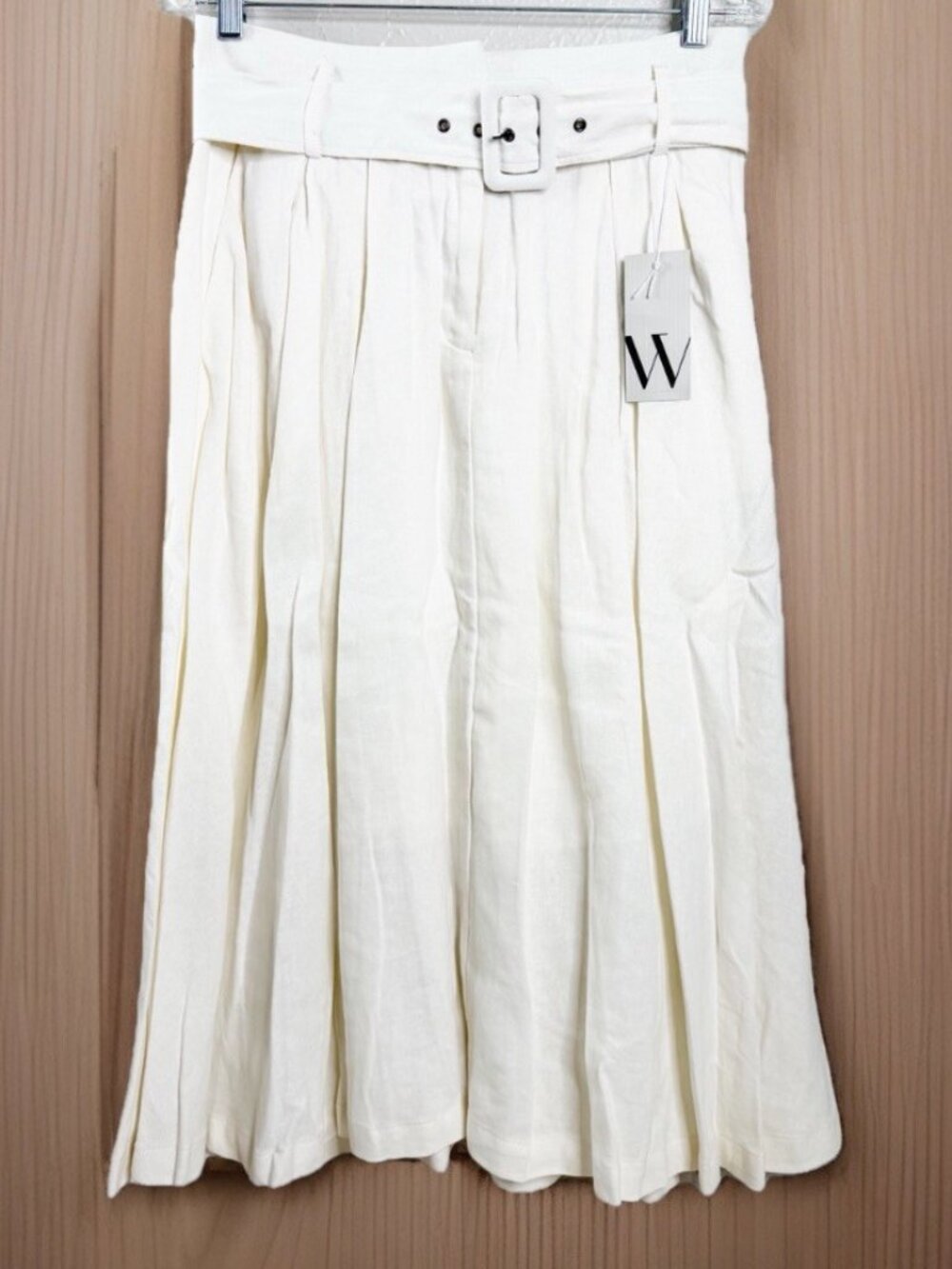 Worthington Sz 6 ( 28x33) Off White Linen Bl Pleated Skirt Belt Lined RV$100 NWT